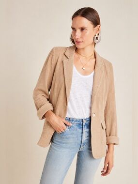 Cotton Gauze Button Blazer in Tan size M